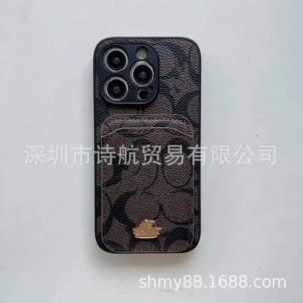 Coach Signature Monogram Cardholder Phone Case Brown Gold - 6