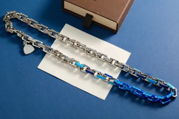 Design Chain Link Bracelet with Enamel Blue Accents and Shell Charm Bracelet - 5