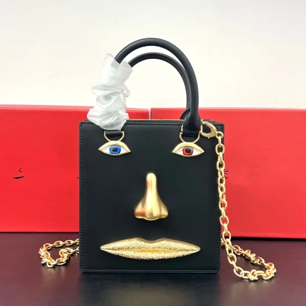Saint Tears Face Bag Black with Gold五官 Embellishment Handbag - 4