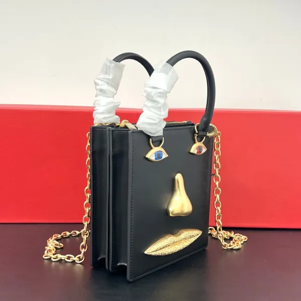 Saint Tears Face Bag Black with Gold五官 Embellishment Handbag - 5