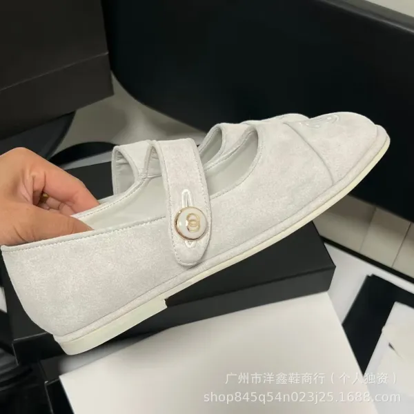 Chanel Mary Jane Flats Beige Suede with CC Logo Shoes - 12