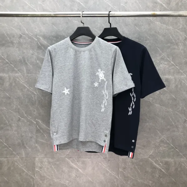 Thom Browne Turtle and Star Embroidered Navy T-Shirt - 20