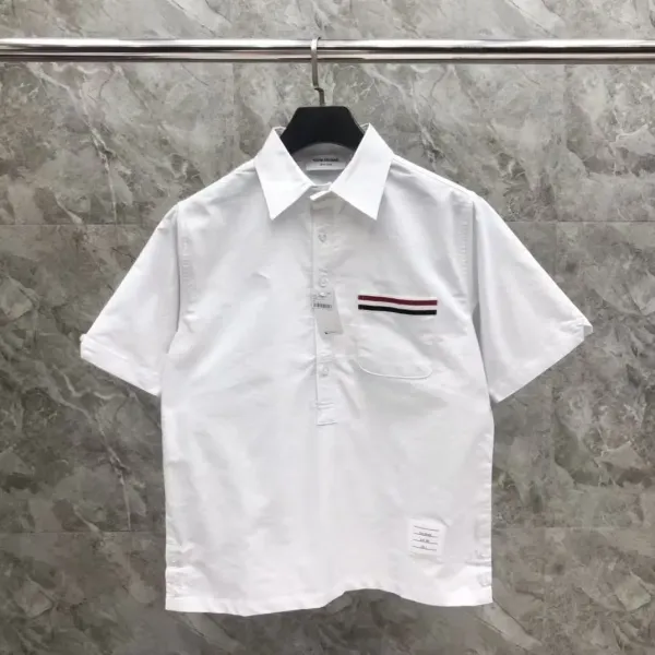 Thom Browne Short-Sleeve Oxford Shirt Light Blue - 19