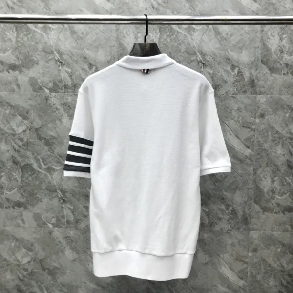 Thom Browne Classic Four-Bar Stripe Gray Knit Polo - 12