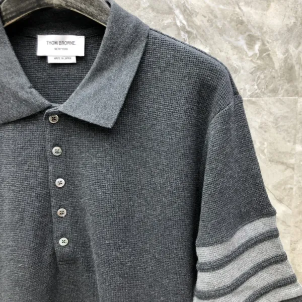 Thom Browne Classic Four-Bar Stripe Gray Knit Polo - 23