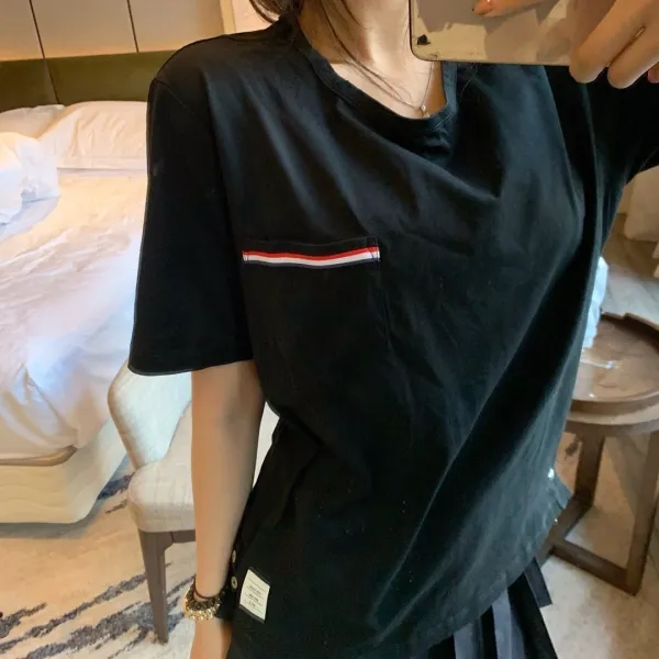 Thom Browne Classic Four-Bar Stripe Pocket T-Shirt Black - 5