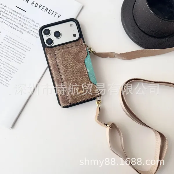 Coach Signature Print Cardholder Phone Case with Strap Black/Brown - 9