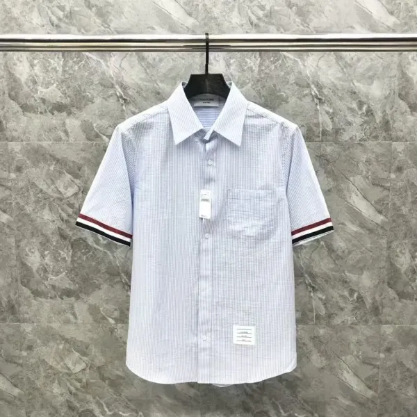 Thom Browne Short-Sleeve Oxford Shirt Light Blue - 12