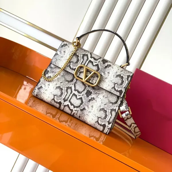 Valentino Garavani VLogo Small Snake-Print Shoulder Bag White/Black - 3