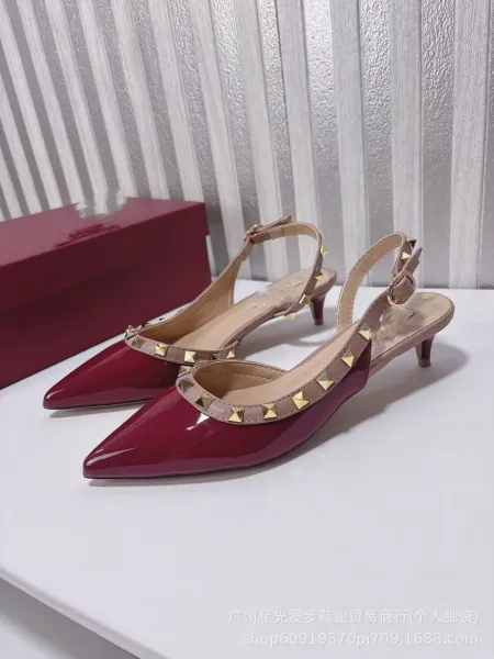 Valentino Rockstud Flat Red Patent Leather Slingback Heels - 23
