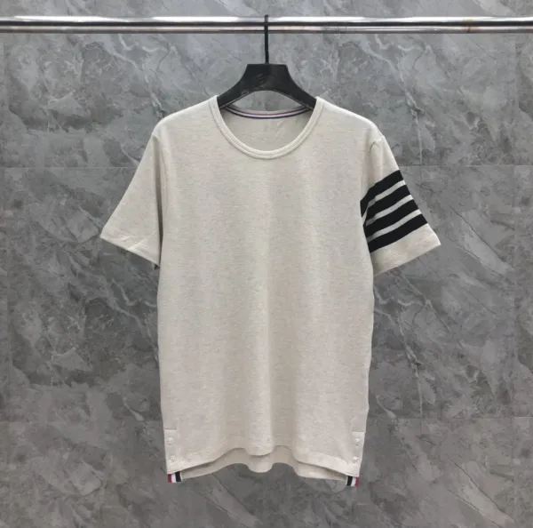 Thom Browne 4-Bar Stripe Cotton T-Shirt Beige T-Shirt - 3