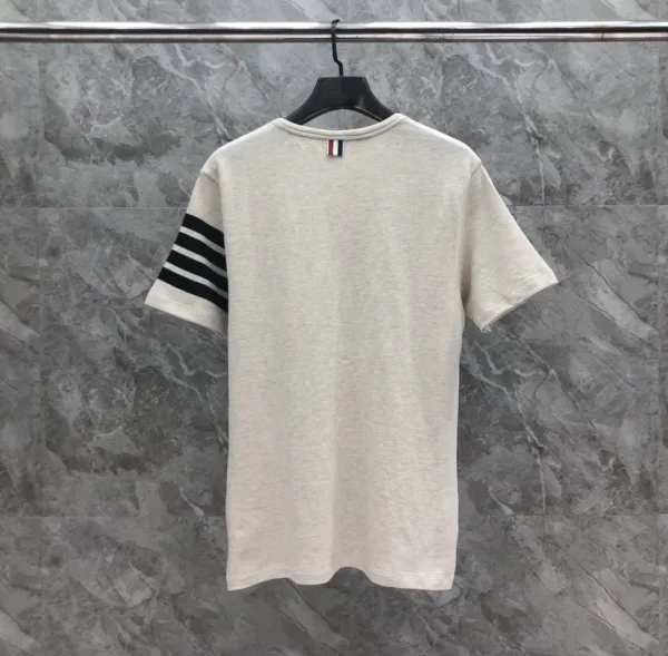 Thom Browne 4-Bar Stripe Cotton T-Shirt Beige T-Shirt - 4
