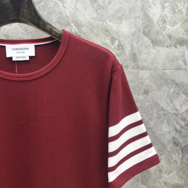 Thom Browne 4-Bar Stripe Ribbed T-Shirt Burgundy - 38