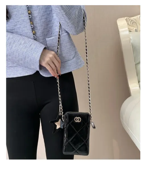 Chanel Mini Phone Holder Bag Black Quilted Crossbody Bag - 8