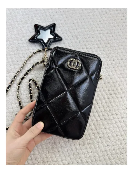 Chanel Mini Phone Holder Bag Black Quilted Crossbody Bag - 14