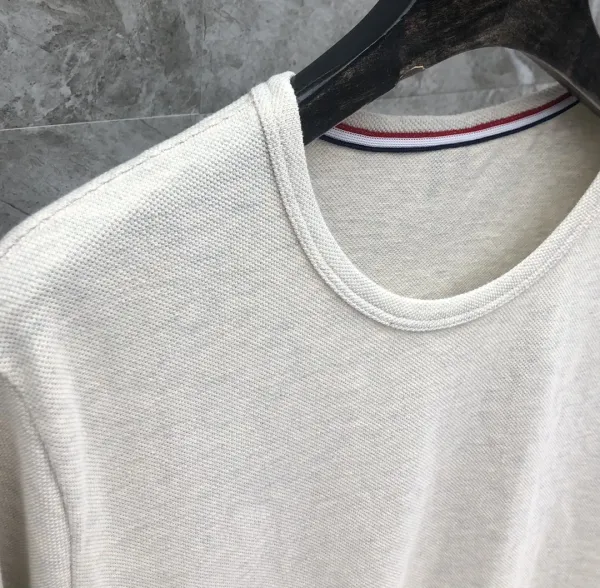 Thom Browne 4-Bar Stripe Cotton T-Shirt Beige T-Shirt - 5