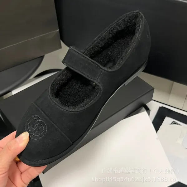 Chanel Mary Jane Flats Beige Suede with CC Logo Shoes - 35
