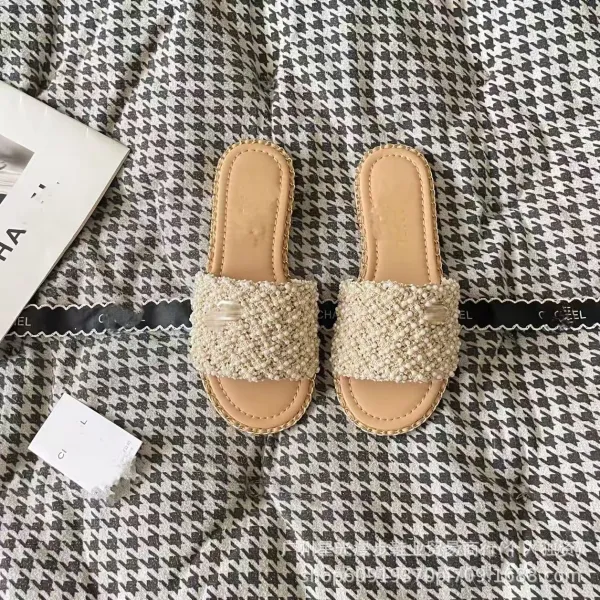 Chanel-inspired Pearl-Embellished Chain Slide Sandals - 9