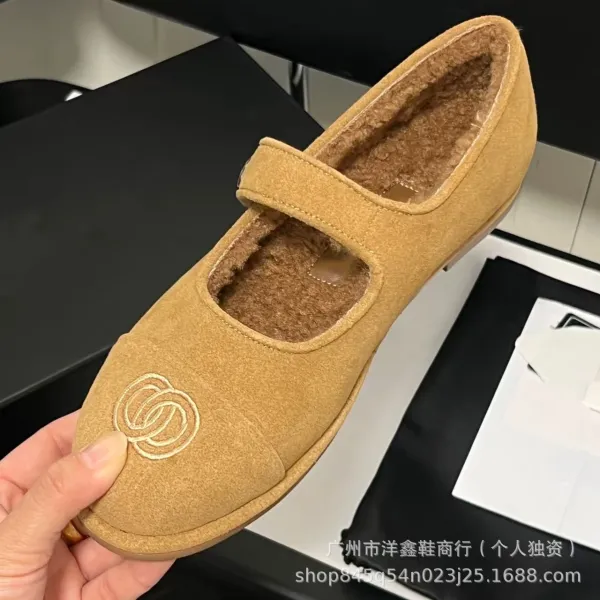Chanel Mary Jane Flats Beige Suede with CC Logo Shoes - 40