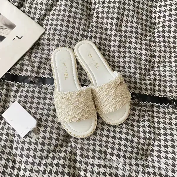 Chanel-inspired Pearl-Embellished Chain Slide Sandals - 12