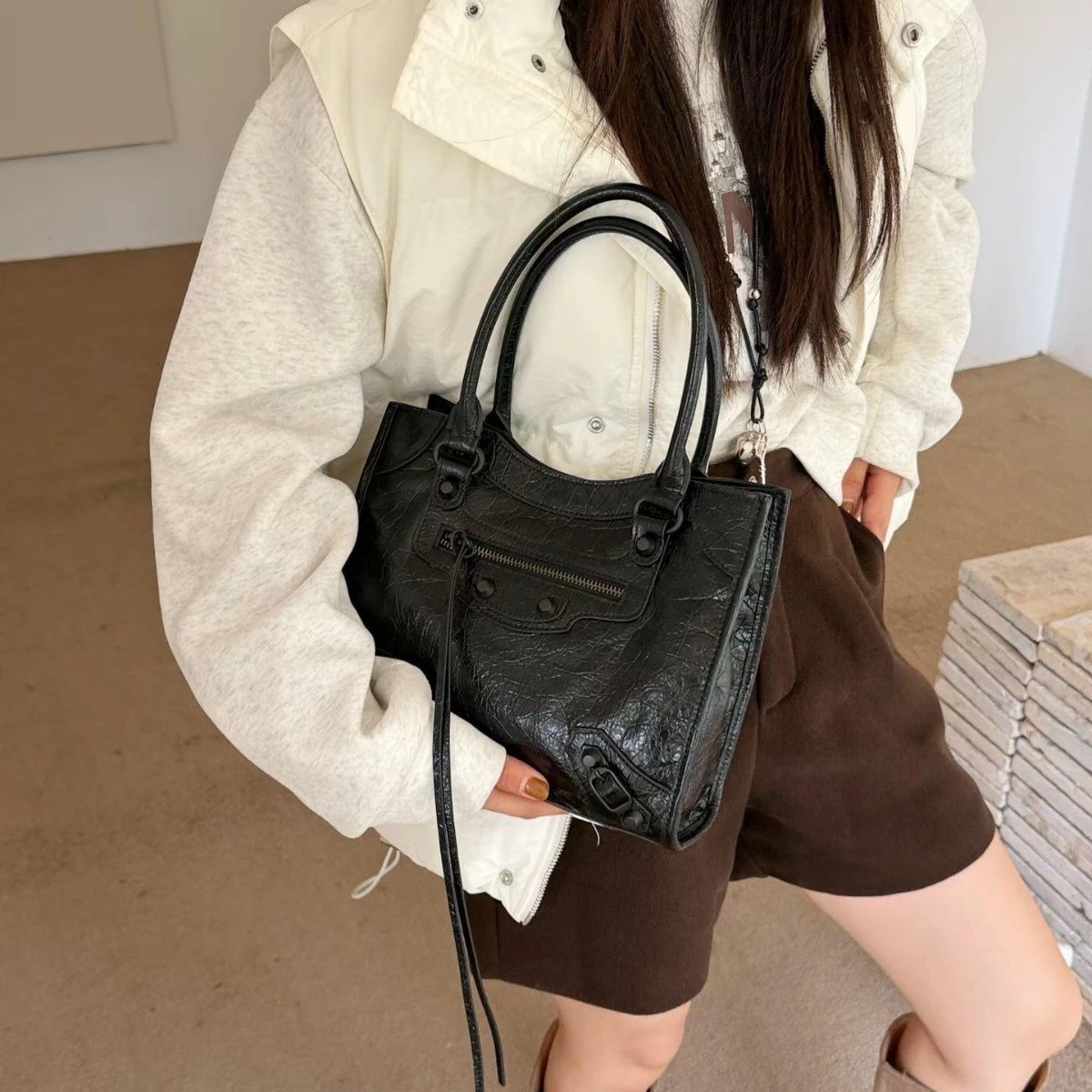 Leather Studded Tote Bag