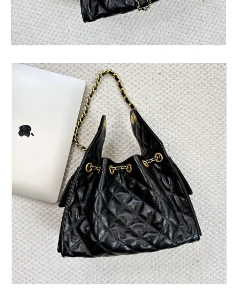 Chanel 22 Bag Black Quilted Leather Chain Shoulder Bag - 17