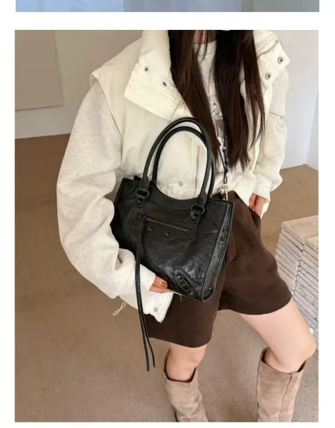 Balenciaga Mini City Bag Black Crinkled Leather Handbag - 9