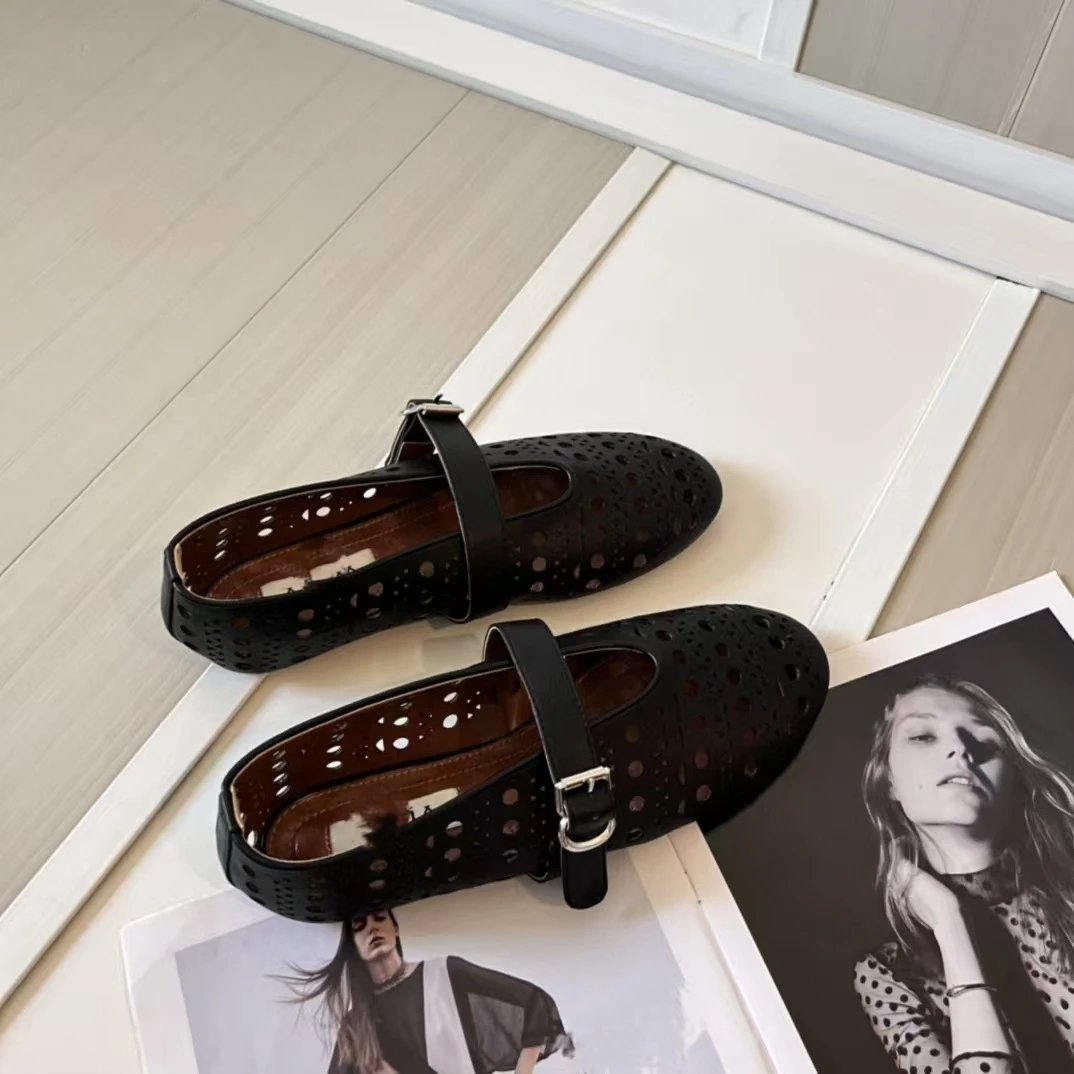Prada Mary Jane Flat Black Studded Leather Shoes - 17