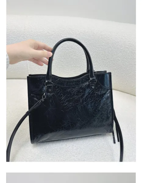 Balenciaga Mini City Bag Black Crinkled Leather Handbag - 20