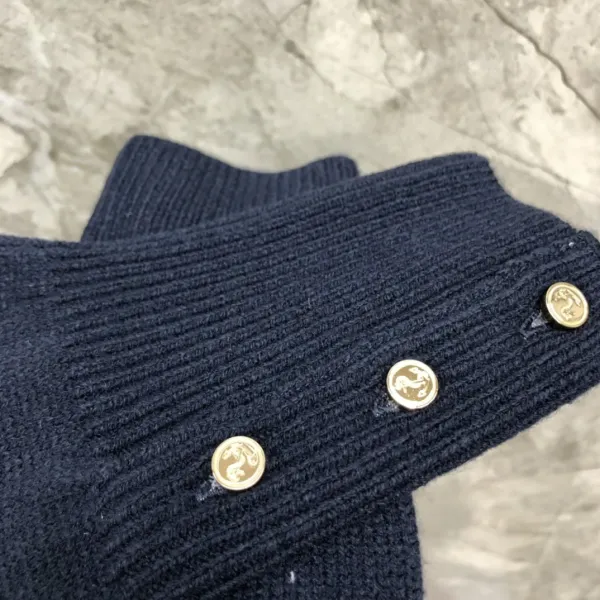 Thom Browne Navy Ribbed Cardigan with Gold Buttons and Signature Stripe - 8