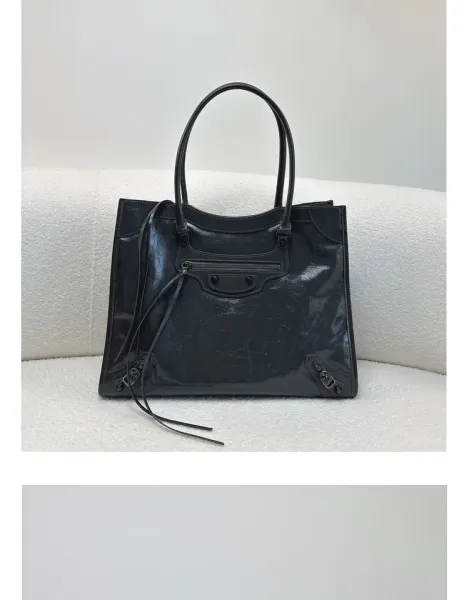 Balenciaga Mini City Bag Black Crinkled Leather Handbag - 25