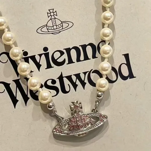 Vivienne Westwood Orb Pearl Necklace Pink Crystal - 1