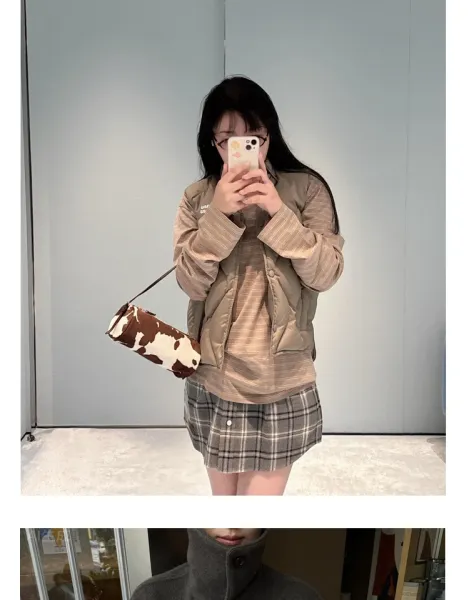 Cow Print Cylinder Shoulder Bag with Gold Hardware - 10