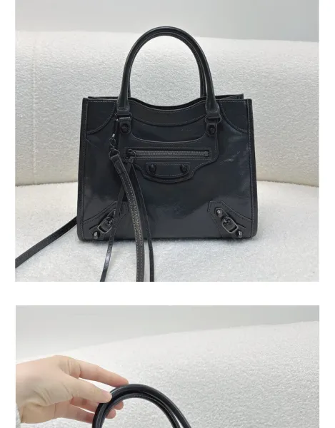 Balenciaga Mini City Bag Black Crinkled Leather Handbag - 28