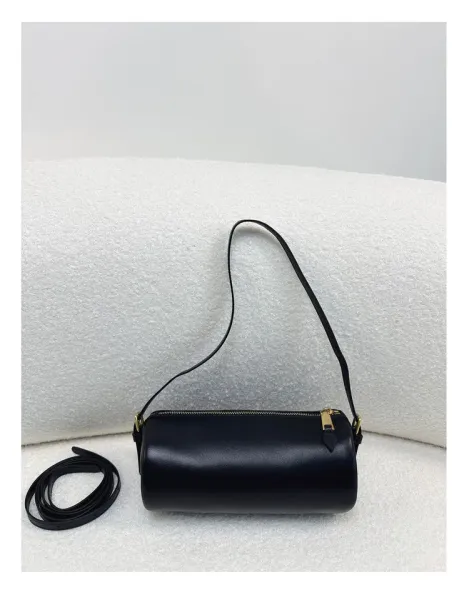 Cow Print Cylinder Shoulder Bag with Gold Hardware - 23