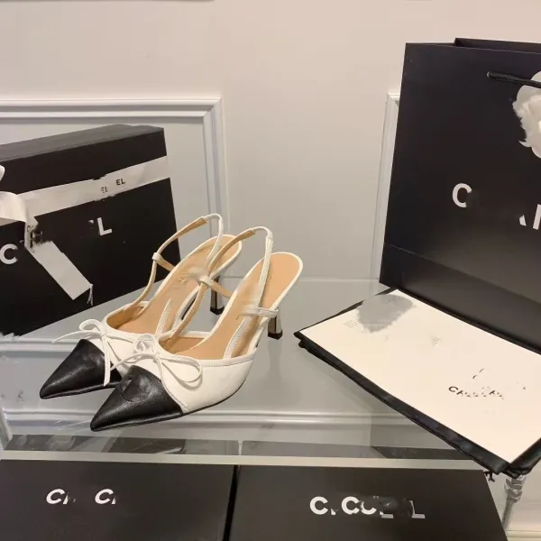 Chanel Two-Tone Bow Slingback Heels - 22