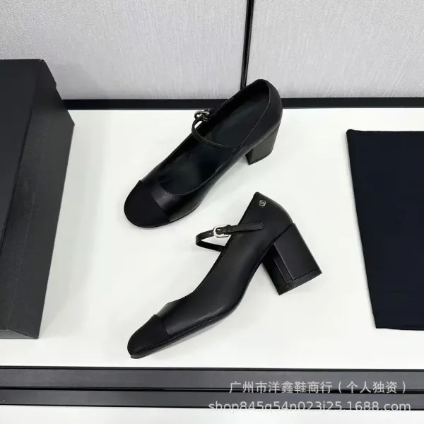 Chanel Mary Jane Block Heel White and Black Leather Shoes - 27