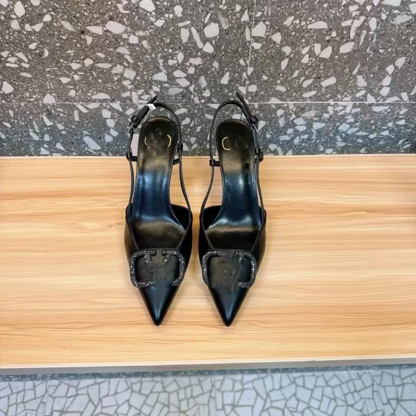 Gucci Diamantissima Heart-Embellished Slingback Stilettos Black Heels - 10