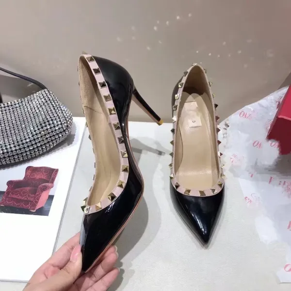 Valentino Garavani Rockstud Pointed-Toe Pumps Black Leather Heels - 5