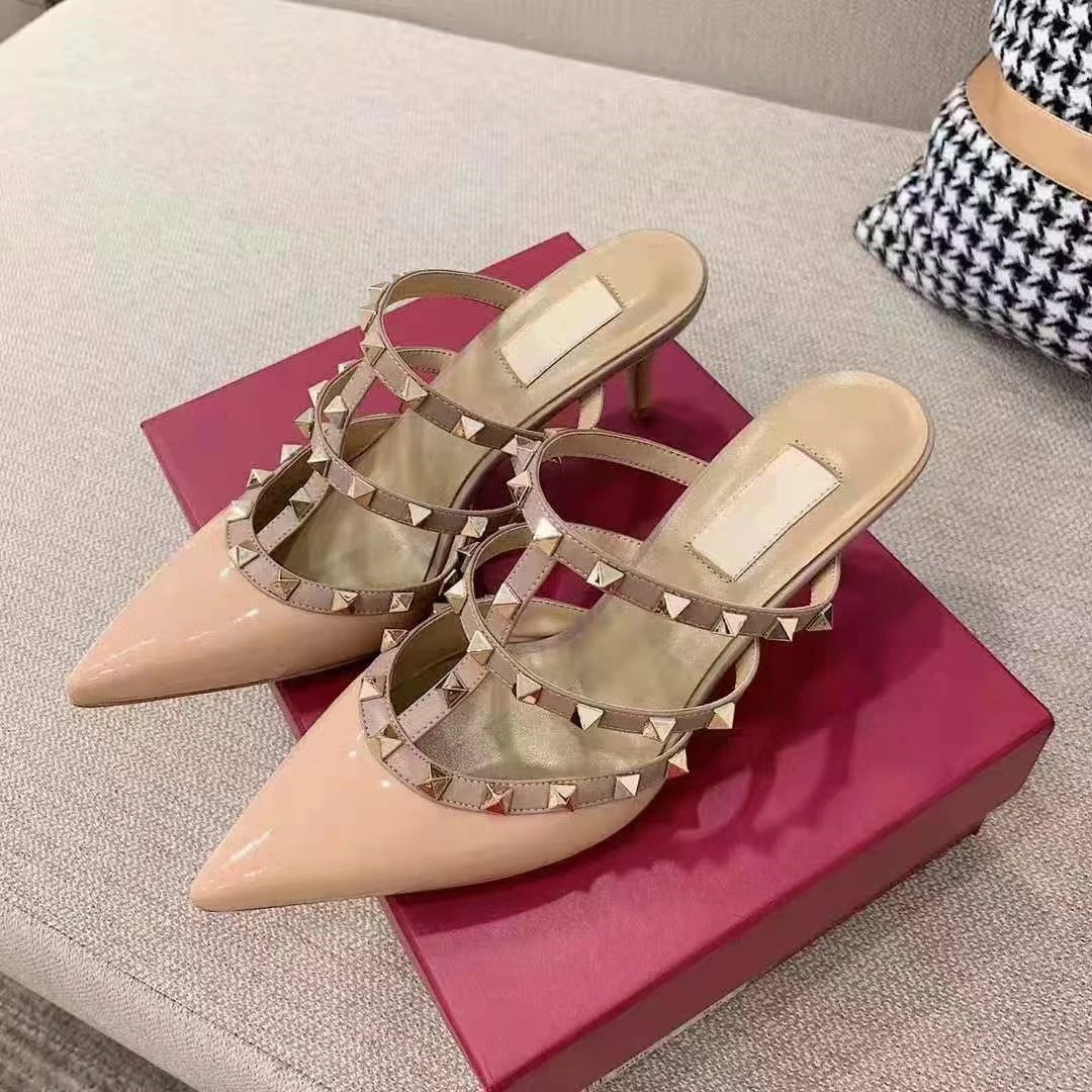 Valentino Rockstud Strappy Mule Beige Heels