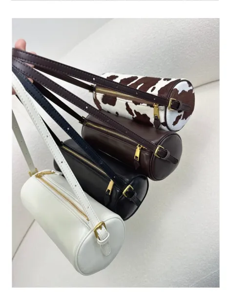 Cow Print Cylinder Shoulder Bag with Gold Hardware - 22