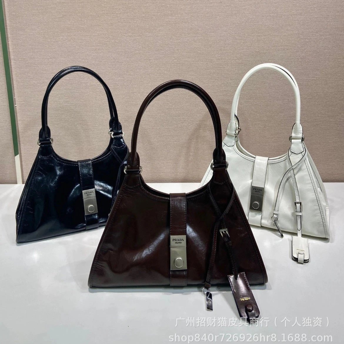 Designer-inspired P家 25SS Triangle Hobo Shoulder Bag Retro Genuine Leather Handbag Waxed Leather Crossbody for Women: findsindex.com