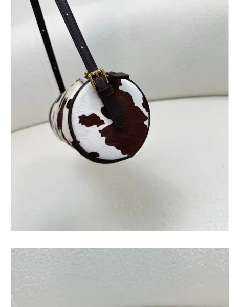 Cow Print Cylinder Shoulder Bag with Gold Hardware - 31