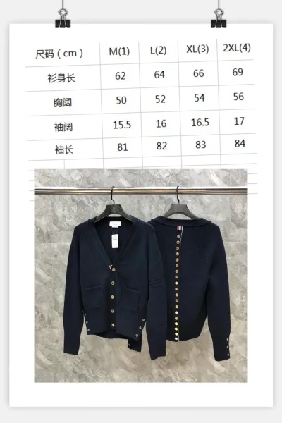 Thom Browne Navy Ribbed Cardigan with Gold Buttons and Signature Stripe - 2