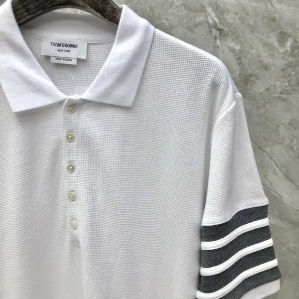 Thom Browne Classic Four-Bar Stripe Gray Knit Polo - 7