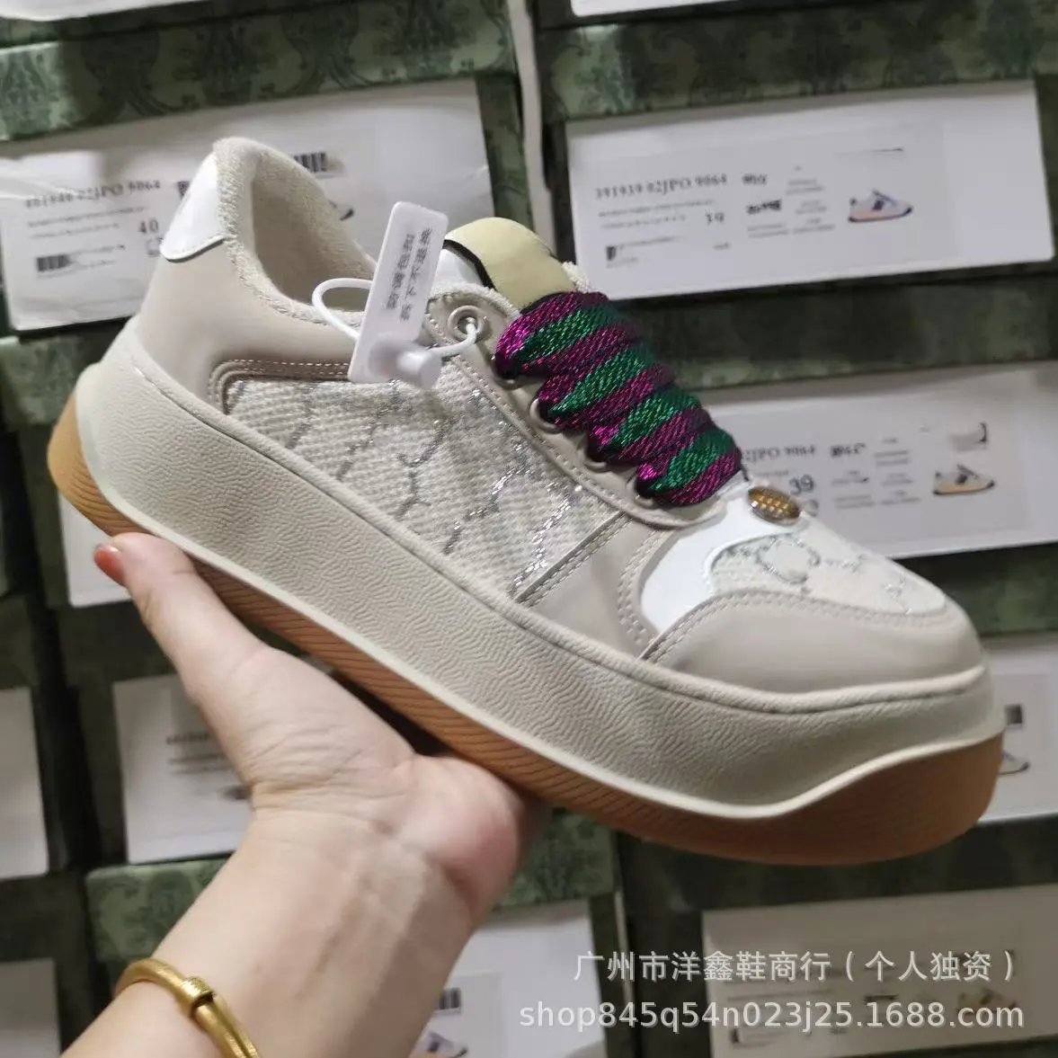 Gucci Rhyton Sneakers Black Red Striped Velcro Chunky Sneakers - 9