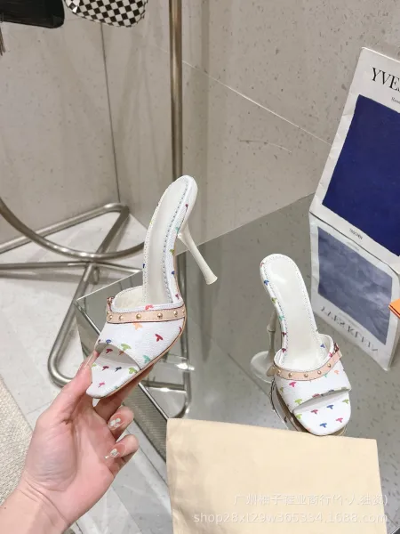 Multicolor Butterfly-Print Studded Mule Heels - 23