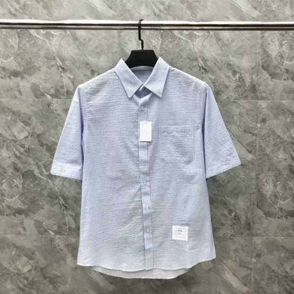 Thom Browne Short-Sleeve Oxford Shirt Light Blue - 4