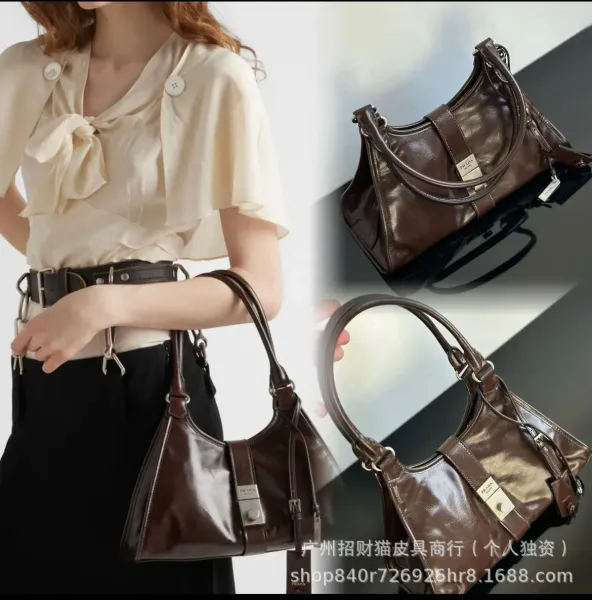 Design Patent Leather Hobo Bag in Deep Brown - 7