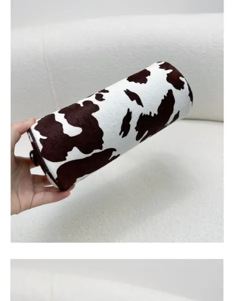 Cow Print Cylinder Shoulder Bag with Gold Hardware - 29